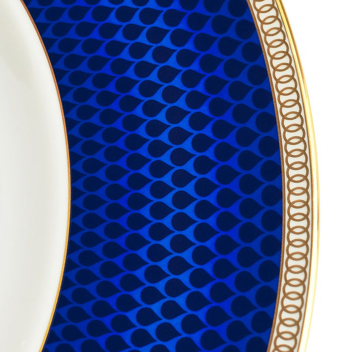 Wedgwood Plato Llano Hibiscus Blue 27 cm (4 Unidades) Apto Lavavajillas Franjas Oro 22k